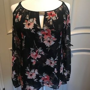 White House Black Market Black and Floral Top